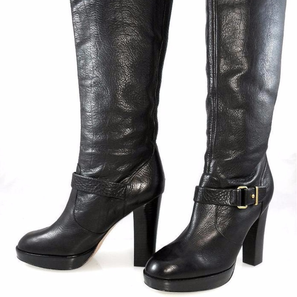 Coach Leighton Knee High Pebbled Leather Boots